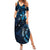 Hawaii Makahiki Season Family Matching Summer Maxi Dress and Hawaiian Shirt Floral Tribal Tattoo Blue Galaxy