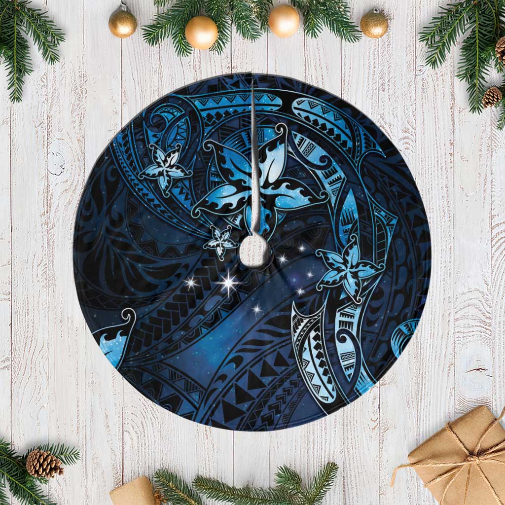 Hawaii Makahiki Season Tree Skirt Floral Tribal Tattoo Blue Galaxy LT05 Casual Blue - Polynesian Pride
