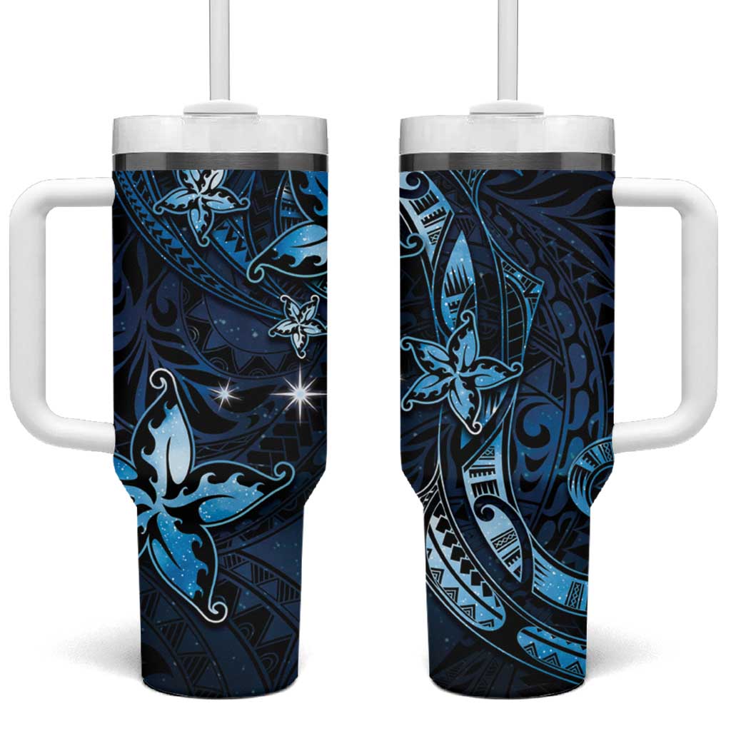Hawaii Makahiki Season Tumbler With Handle Floral Tribal Tattoo Blue Galaxy LT05 One Size: 40 oz Blue - Polynesian Pride