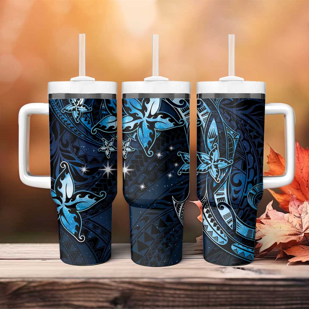 Hawaii Makahiki Season Tumbler With Handle Floral Tribal Tattoo Blue Galaxy LT05 - Polynesian Pride