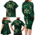 Hawaii Makahiki Season Family Matching Long Sleeve Bodycon Dress and Hawaiian Shirt Floral Tribal Tattoo Green Galaxy