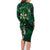 Hawaii Makahiki Season Family Matching Long Sleeve Bodycon Dress and Hawaiian Shirt Floral Tribal Tattoo Green Galaxy