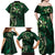 Hawaii Makahiki Season Family Matching Off Shoulder Maxi Dress and Hawaiian Shirt Floral Tribal Tattoo Green Galaxy