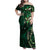 Hawaii Makahiki Season Family Matching Off Shoulder Maxi Dress and Hawaiian Shirt Floral Tribal Tattoo Green Galaxy