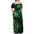 Hawaii Makahiki Season Family Matching Off Shoulder Maxi Dress and Hawaiian Shirt Floral Tribal Tattoo Green Galaxy