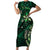 Hawaii Makahiki Season Family Matching Short Sleeve Bodycon Dress and Hawaiian Shirt Floral Tribal Tattoo Green Galaxy