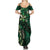 Hawaii Makahiki Season Family Matching Summer Maxi Dress and Hawaiian Shirt Floral Tribal Tattoo Green Galaxy