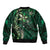 Hawaii Makahiki Season Sleeve Zip Bomber Jacket Floral Tribal Tattoo Green Galaxy