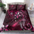 Hawaii Makahiki Season Bedding Set Floral Tribal Tattoo Pink Galaxy