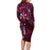 Hawaii Makahiki Season Family Matching Long Sleeve Bodycon Dress and Hawaiian Shirt Floral Tribal Tattoo Pink Galaxy