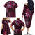 Hawaii Makahiki Season Family Matching Off The Shoulder Long Sleeve Dress and Hawaiian Shirt Floral Tribal Tattoo Pink Galaxy