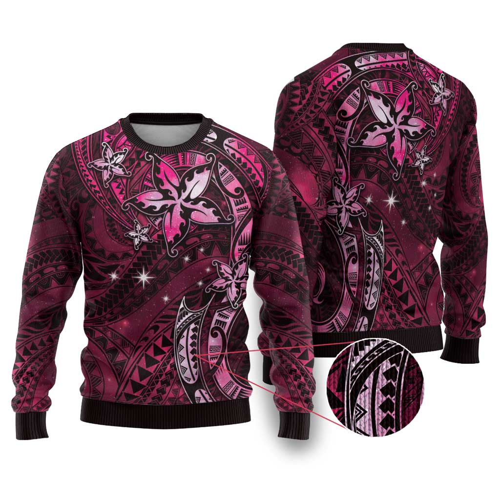 Hawaii Makahiki Season Ugly Christmas Sweater Floral Tribal Tattoo Pink Galaxy LT05 Pink - Polynesian Pride