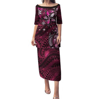Hawaii Makahiki Season Puletasi Floral Tribal Tattoo Pink Galaxy LT05 Long Dress Pink - Polynesian Pride