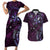 Hawaii Makahiki Season Couples Matching Short Sleeve Bodycon Dress and Hawaiian Shirt Floral Tribal Tattoo Purple Galaxy