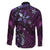 Hawaii Makahiki Season Family Matching Long Sleeve Bodycon Dress and Hawaiian Shirt Floral Tribal Tattoo Purple Galaxy