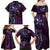 Hawaii Makahiki Season Family Matching Off Shoulder Maxi Dress and Hawaiian Shirt Floral Tribal Tattoo Purple Galaxy