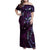 Hawaii Makahiki Season Family Matching Off Shoulder Maxi Dress and Hawaiian Shirt Floral Tribal Tattoo Purple Galaxy