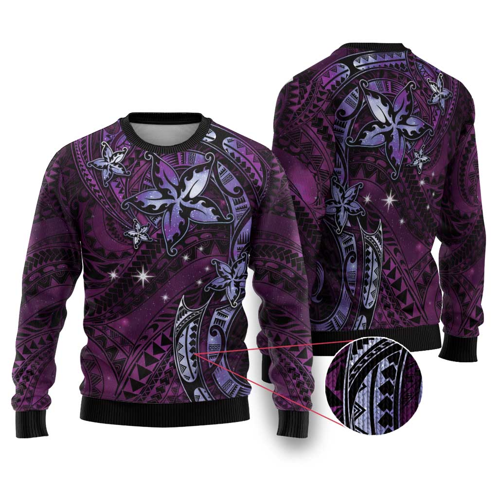 Hawaii Makahiki Season Ugly Christmas Sweater Floral Tribal Tattoo Purple Galaxy LT05 Purple - Polynesian Pride