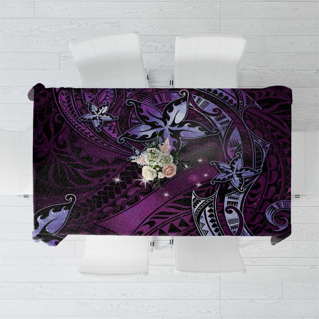 Hawaii Makahiki Season Tablecloth Floral Tribal Tattoo Purple Galaxy