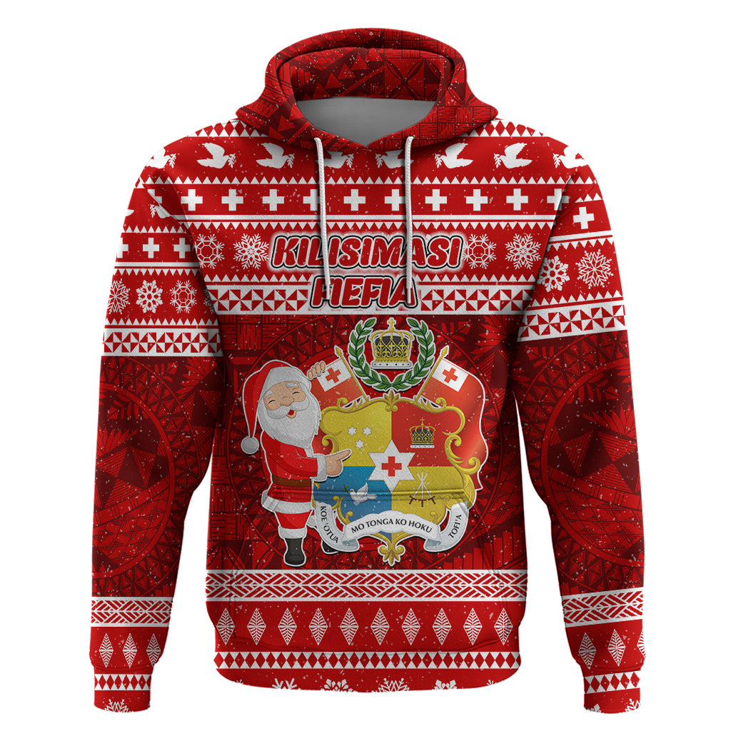 Personalized Tonga Christmas Hoodie Kilisimasi Fiefia Santas Coat Of Arms LT05 Red - Polynesian Pride