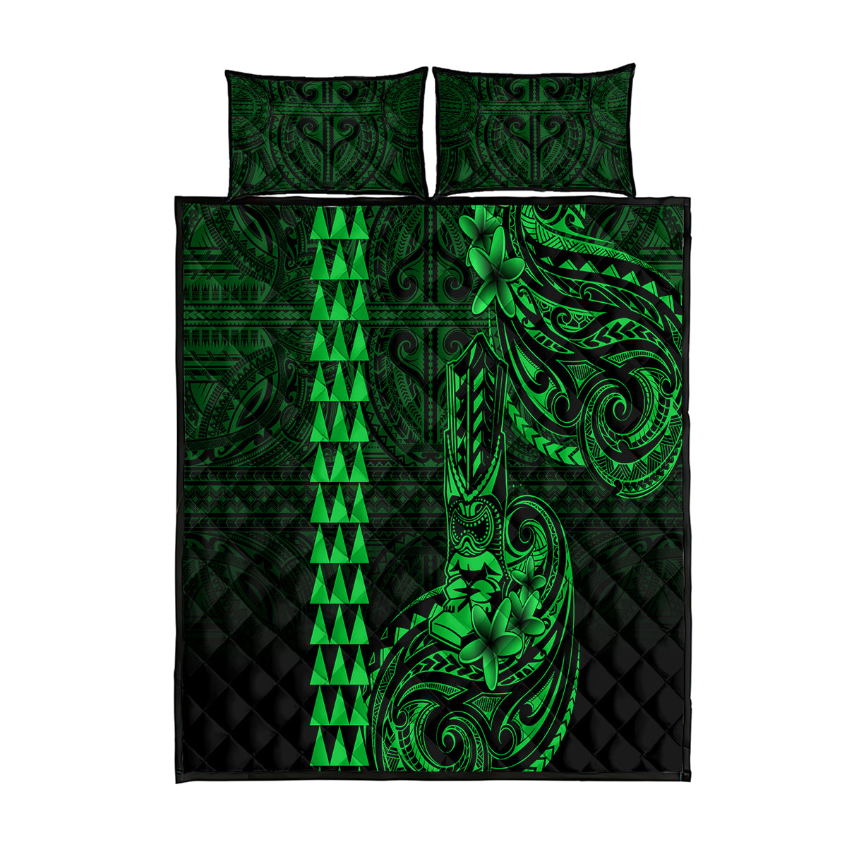 Hawaii Hauoli Makahiki Hou Quilt Bed Set Lono Hawaiian God Kakau Polynesian Tribal Green LT05 Green - Polynesian Pride