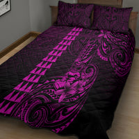 Hawaii Hauoli Makahiki Hou Quilt Bed Set Lono Hawaiian God Kakau Polynesian Tribal Pink LT05 - Polynesian Pride