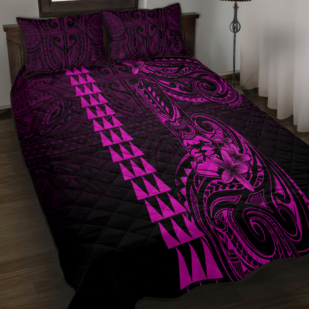 Hawaii Hauoli Makahiki Hou Quilt Bed Set Lono Hawaiian God Kakau Polynesian Tribal Pink LT05 - Polynesian Pride