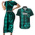 Personalized Hawaii Hauoli Makahiki Hou Couples Matching Short Sleeve Bodycon Dress and Hawaiian Shirt Lono Hawaiian God Kakau Polynesian Tribal Turquoise LT05 Turquoise - Polynesian Pride