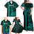 Personalized Hawaii Hauoli Makahiki Hou Family Matching Off Shoulder Maxi Dress and Hawaiian Shirt Lono Hawaiian God Kakau Polynesian Tribal Turquoise LT05 - Polynesian Pride