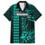 Personalized Hawaii Hauoli Makahiki Hou Family Matching Off Shoulder Maxi Dress and Hawaiian Shirt Lono Hawaiian God Kakau Polynesian Tribal Turquoise LT05 Dad's Shirt - Short Sleeve Turquoise - Polynesian Pride