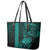 Hawaii Hauoli Makahiki Hou Leather Tote Bag Lono Hawaiian God Kakau Polynesian Tribal Turquoise LT05 - Polynesian Pride