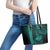 Hawaii Hauoli Makahiki Hou Leather Tote Bag Lono Hawaiian God Kakau Polynesian Tribal Turquoise LT05 - Polynesian Pride