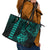 Hawaii Hauoli Makahiki Hou Leather Tote Bag Lono Hawaiian God Kakau Polynesian Tribal Turquoise LT05 - Polynesian Pride