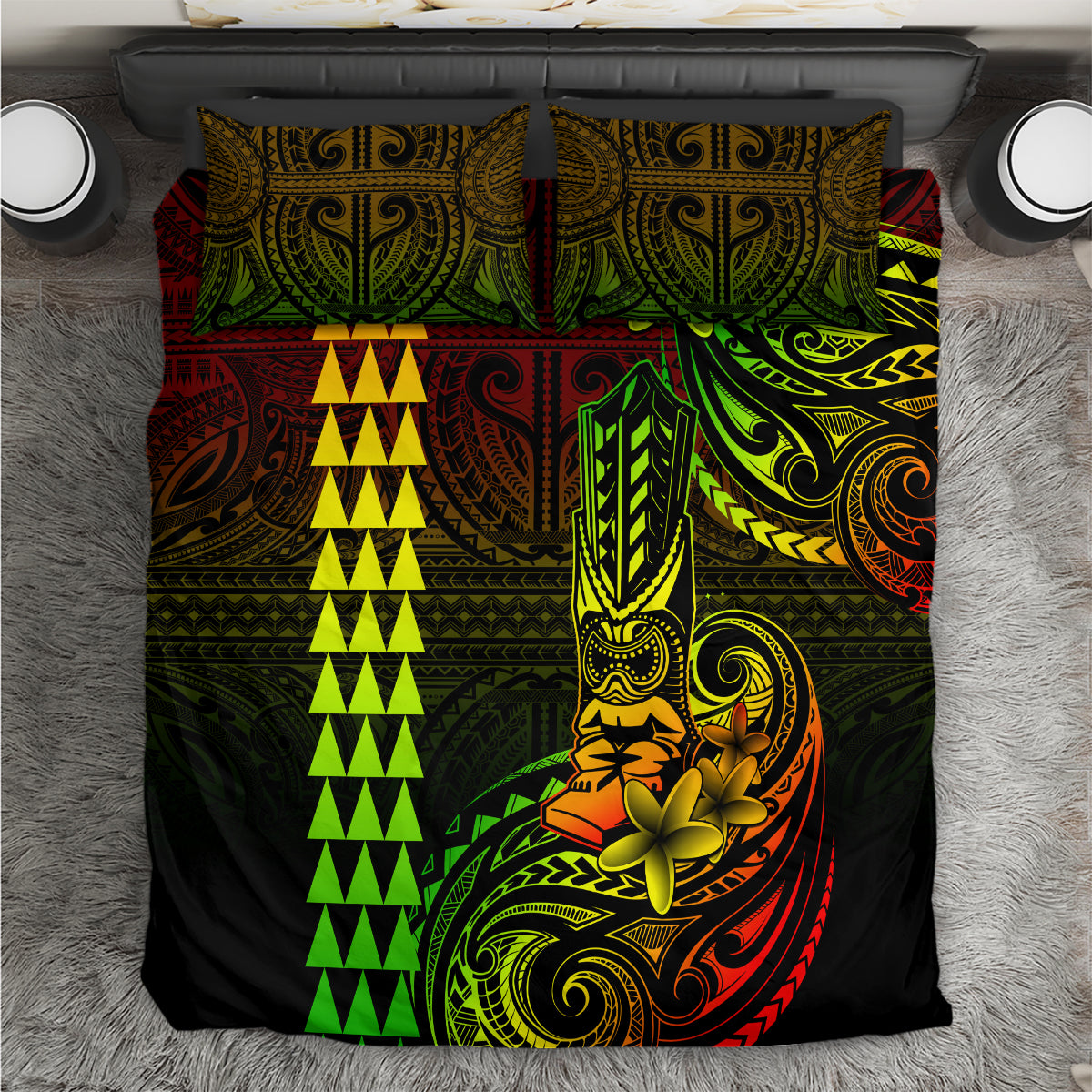 Hawaii Hauoli Makahiki Hou Bedding Set Lono Hawaiian God Kakau Polynesian Tribal Reggae LT05 Reggae - Polynesian Pride