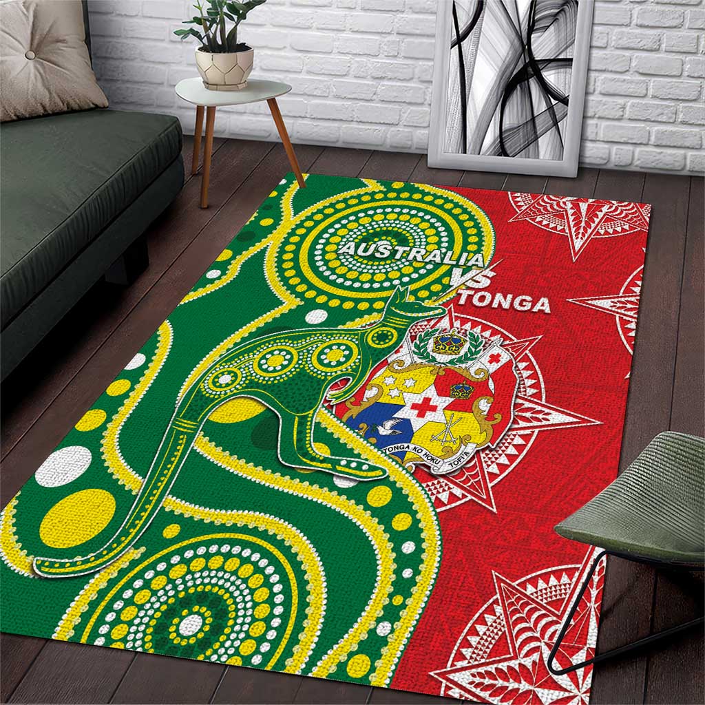 Tonga Australia Rugby Area Rug Kangaroos And Tonga Mate Maa Together LT05 Green - Polynesian Pride
