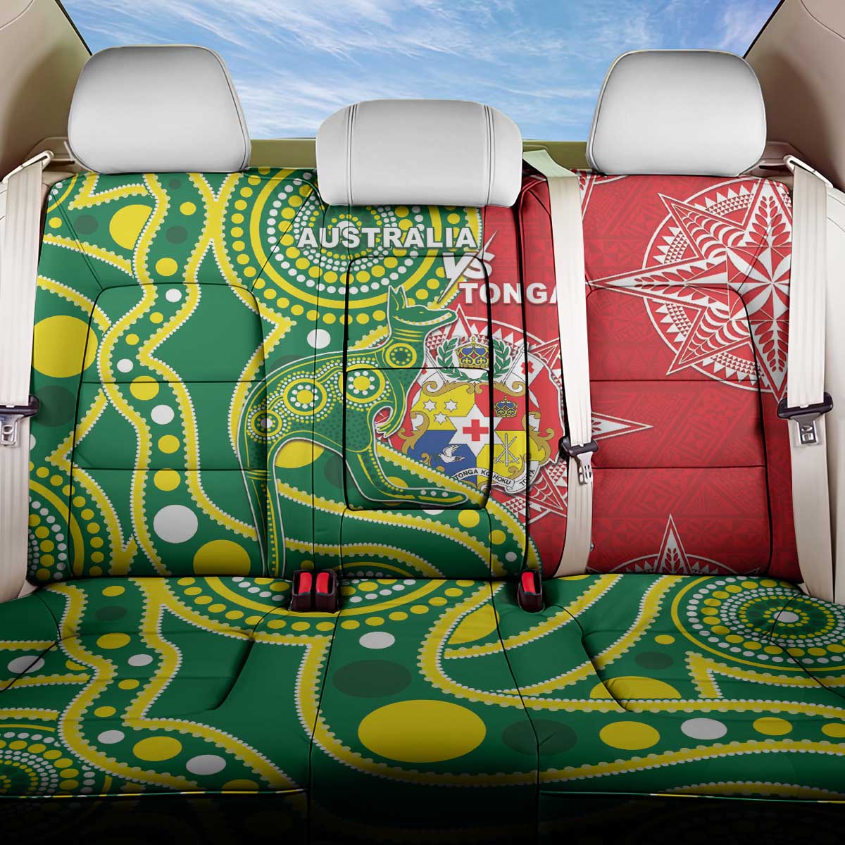 Tonga Australia Rugby Back Car Seat Cover Kangaroos And Tonga Mate Maa Together LT05 One Size Green - Polynesian Pride