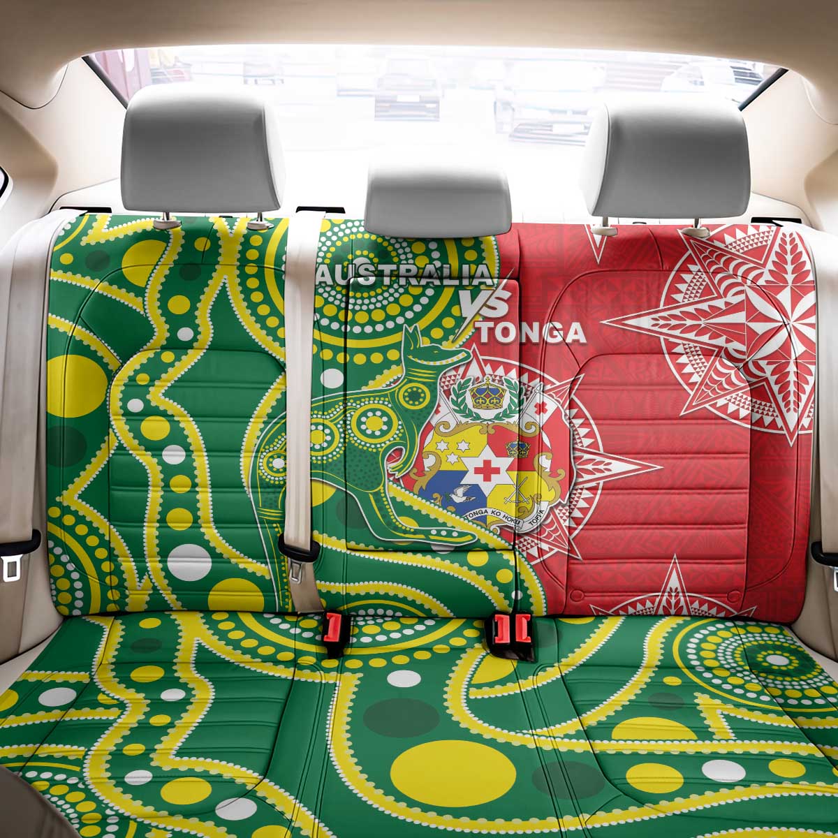 Tonga Australia Rugby Back Car Seat Cover Kangaroos And Tonga Mate Maa Together LT05 - Polynesian Pride