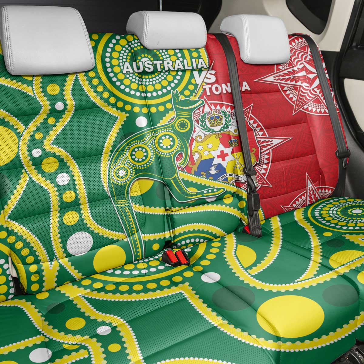 Tonga Australia Rugby Back Car Seat Cover Kangaroos And Tonga Mate Maa Together LT05 - Polynesian Pride