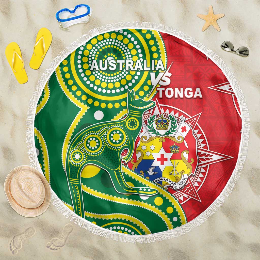 Tonga Australia Rugby Beach Blanket Kangaroos And Tonga Mate Maa Together LT05 One Size 150cm Green - Polynesian Pride