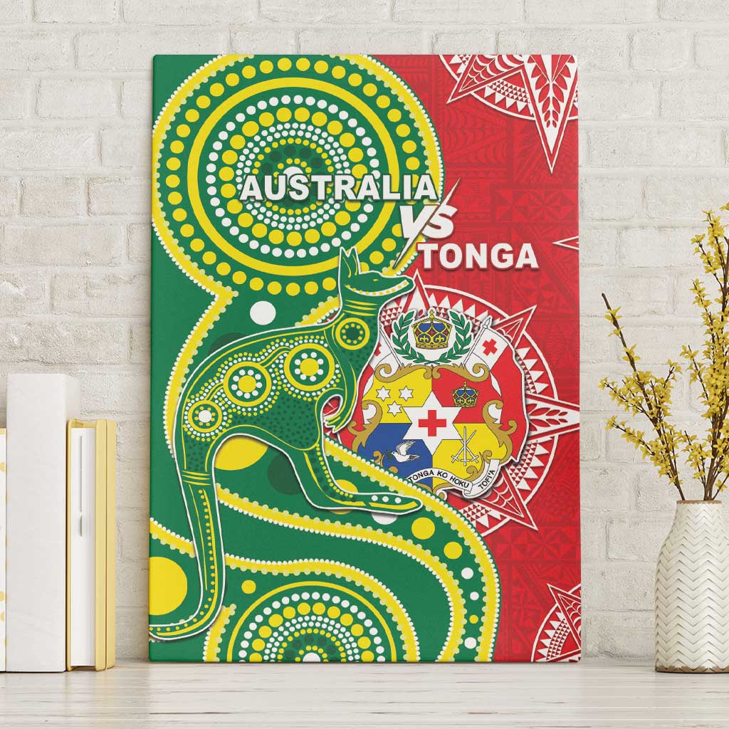 Tonga Australia Rugby Canvas Wall Art Kangaroos And Tonga Mate Maa Together LT05 Without Frame Green - Polynesian Pride