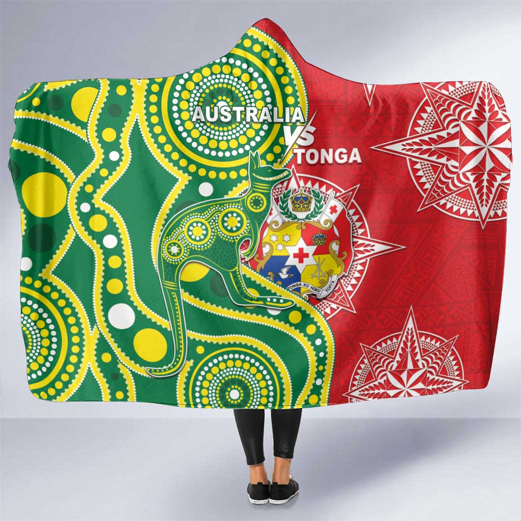 Tonga Australia Rugby Hooded Blanket Kangaroos And Tonga Mate Maa Together LT05 One Size Green - Polynesian Pride