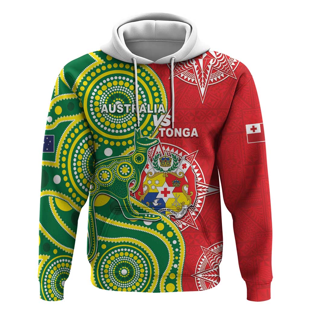 Custom Tonga Australia Rugby Hoodie Kangaroos And Tonga Mate Maa Together LT05 Pullover Hoodie Green - Polynesian Pride
