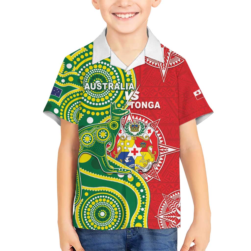 Custom Tonga Australia Rugby Kid Hawaiian Shirt Kangaroos And Tonga Mate Maa Together LT05 Kid Green - Polynesian Pride