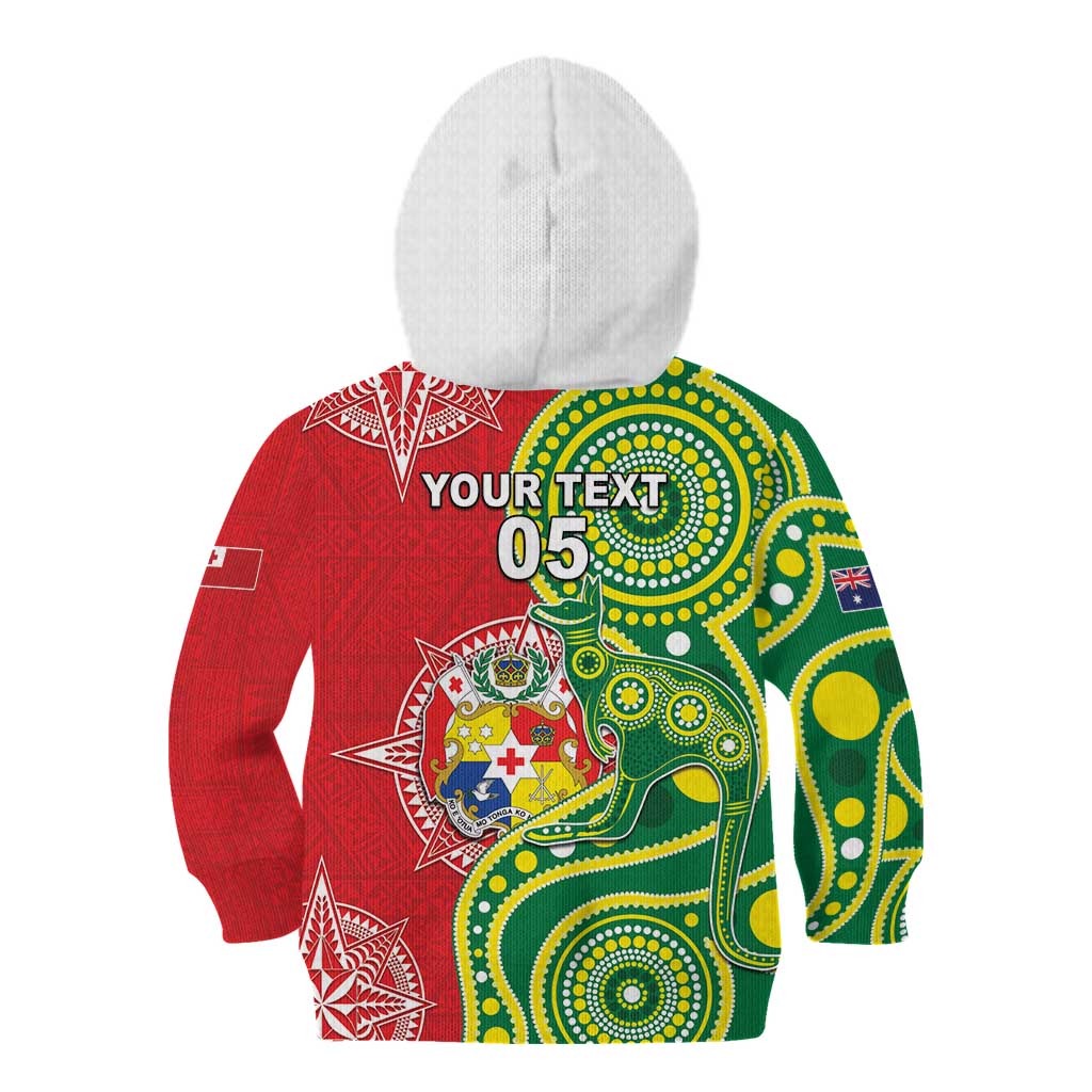 Custom Tonga Australia Rugby Kid Hoodie Kangaroos And Tonga Mate Maa Together LT05 - Polynesian Pride