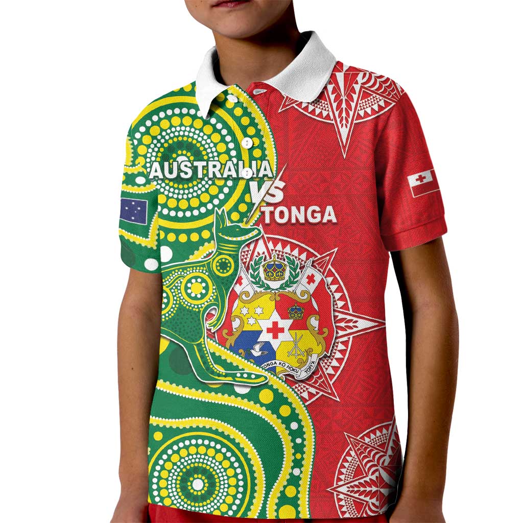 Custom Tonga Australia Rugby Kid Polo Shirt Kangaroos And Tonga Mate Maa Together LT05 Kid Green - Polynesian Pride