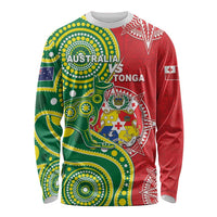 Custom Tonga Australia Rugby Long Sleeve Shirt Kangaroos And Tonga Mate Maa Together LT05 Unisex Green - Polynesian Pride