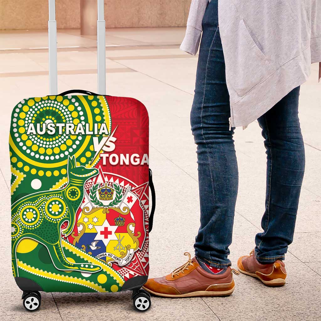 Tonga Australia Rugby Luggage Cover Kangaroos And Tonga Mate Maa Together LT05 Green - Polynesian Pride