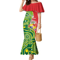 Custom Tonga Australia Rugby Mermaid Dress Kangaroos And Tonga Mate Maa Together LT05 Women Green - Polynesian Pride