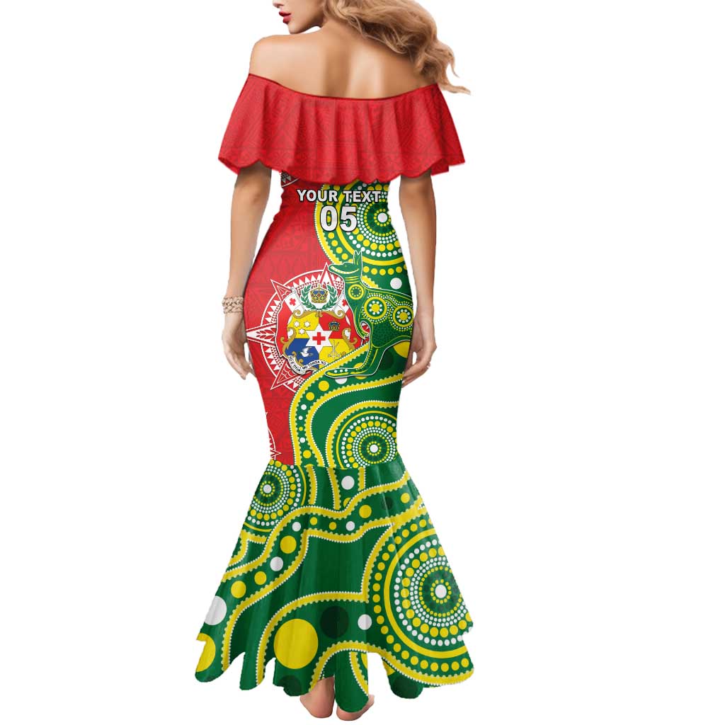 Custom Tonga Australia Rugby Mermaid Dress Kangaroos And Tonga Mate Maa Together LT05 - Polynesian Pride