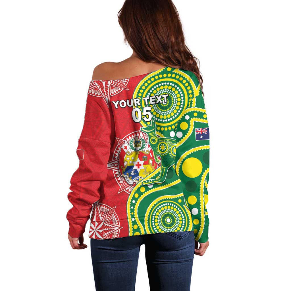 Custom Tonga Australia Rugby Off Shoulder Sweater Kangaroos And Tonga Mate Maa Together LT05 - Polynesian Pride